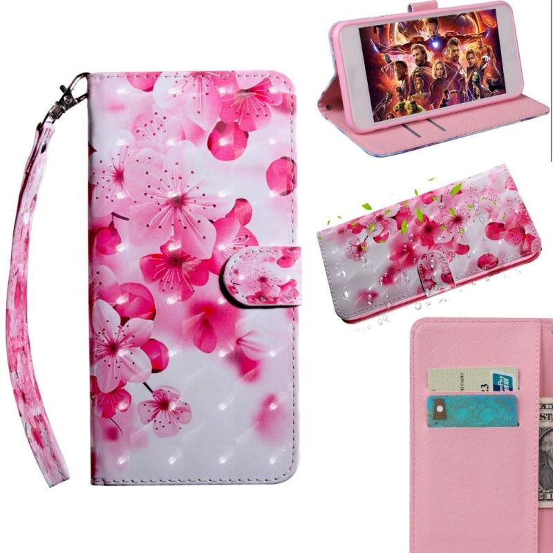 Flip Case Leren Huawei Y6 2019 Roze Bloemen