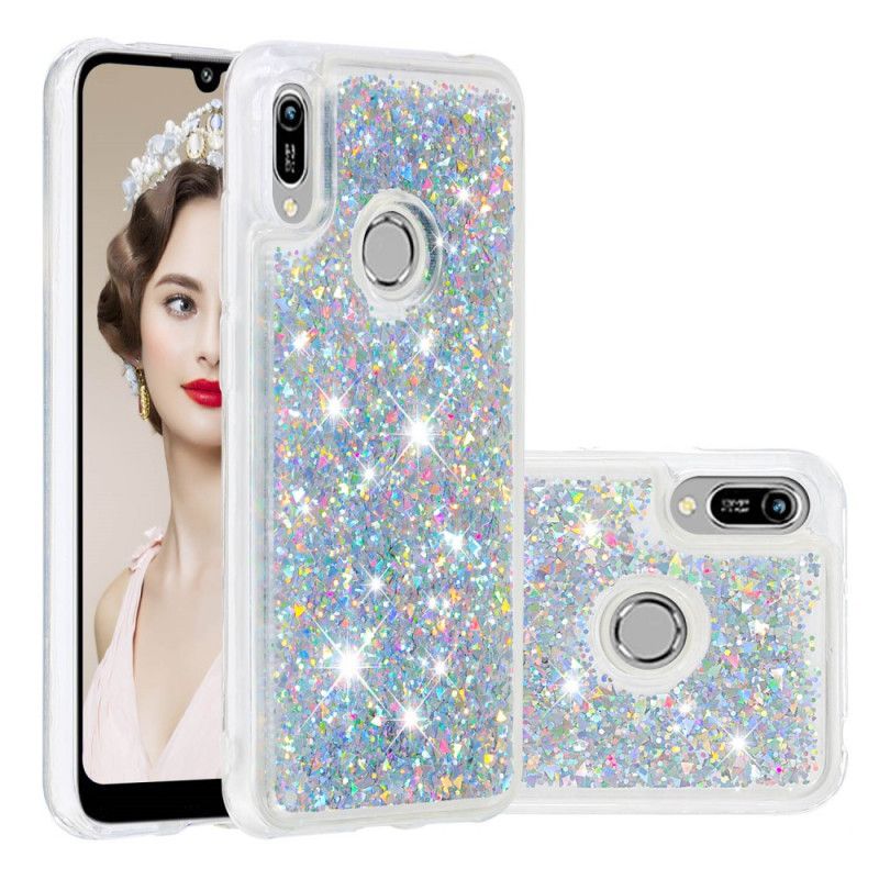 Hoesje Huawei Y6 2019 Paars Lichtblauw Glitterpoeder