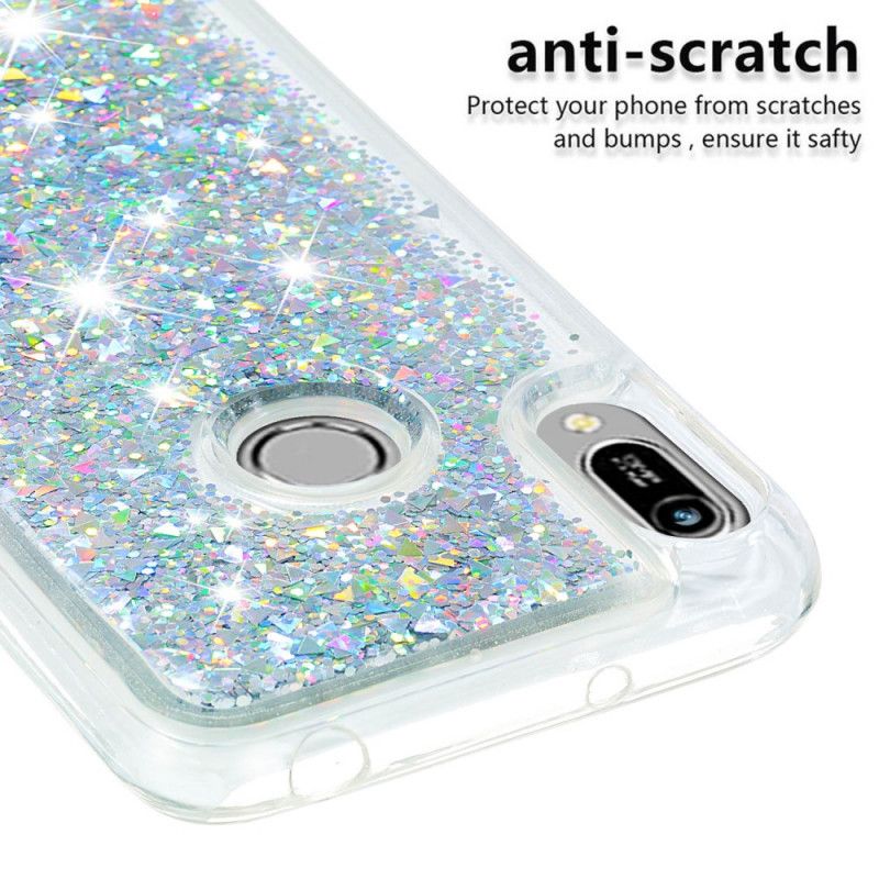 Hoesje Huawei Y6 2019 Paars Lichtblauw Glitterpoeder