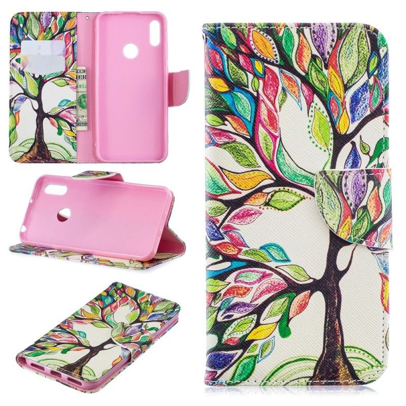 Leren Hoesje Huawei Y6 2019 Gekleurde Boom