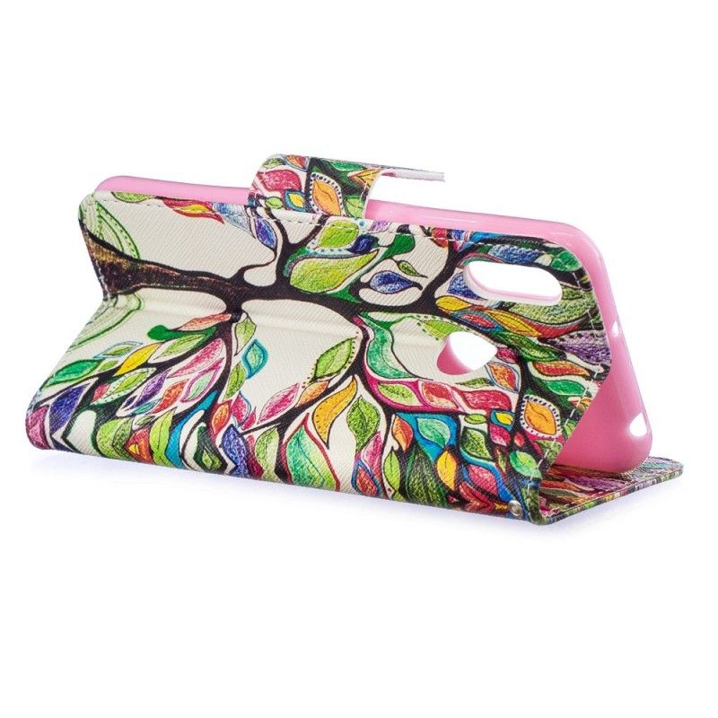 Leren Hoesje Huawei Y6 2019 Gekleurde Boom