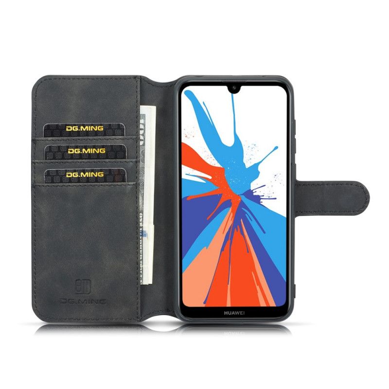 Leren Hoesje Huawei Y6 2019 Grijs Zwart Retro Dg.Ming