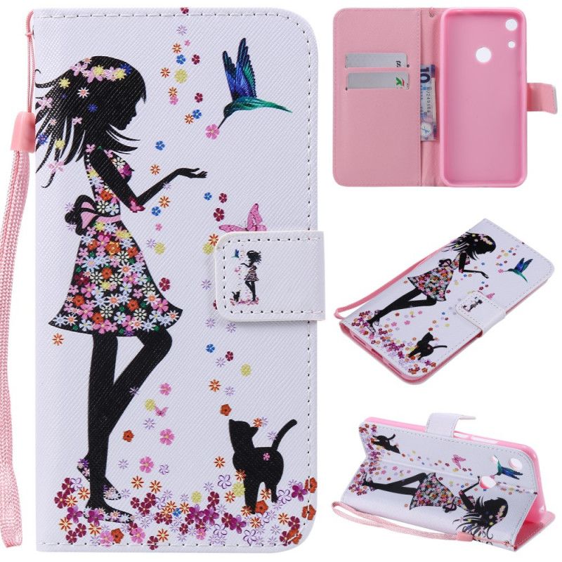 Leren Hoesje Huawei Y6 2019 Jurk Met Bloemen En Vogels