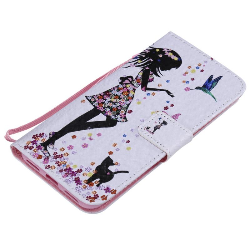 Leren Hoesje Huawei Y6 2019 Jurk Met Bloemen En Vogels