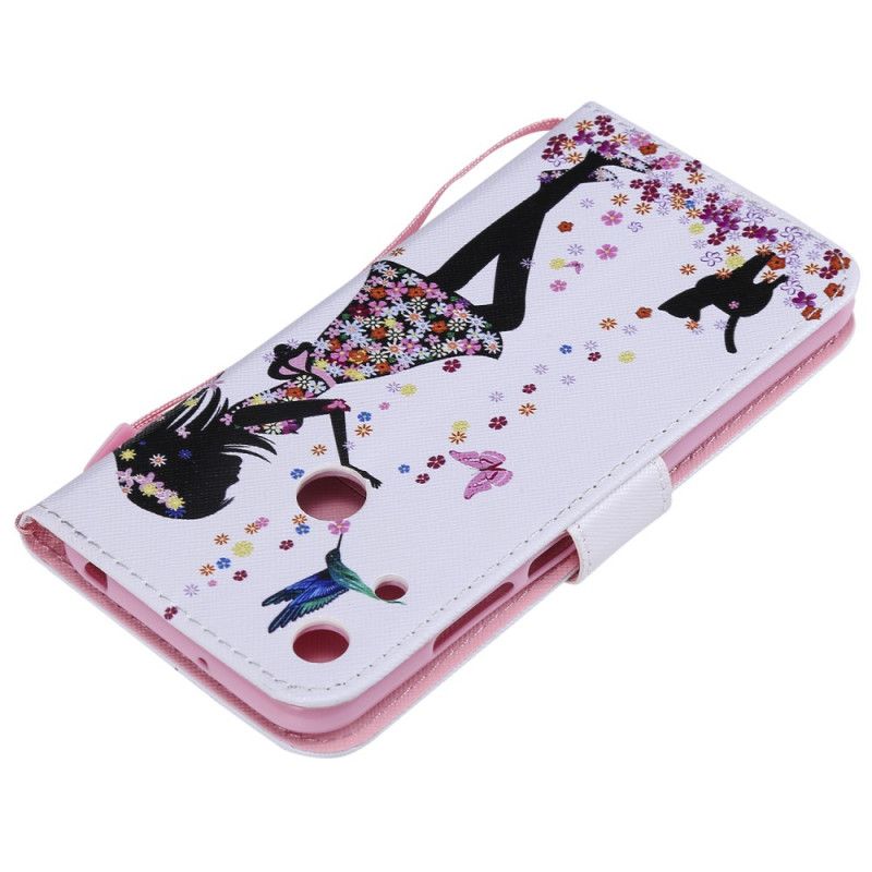 Leren Hoesje Huawei Y6 2019 Jurk Met Bloemen En Vogels