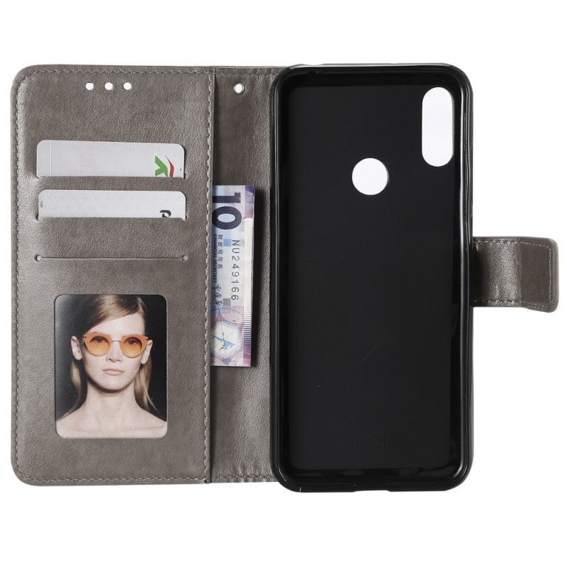 Leren Hoesje Huawei Y6 2019 Magenta Grijs Uilen Verliefd Op String