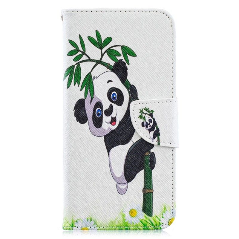 Leren Hoesje Huawei Y6 2019 Telefoonhoesje Panda Op Bamboe