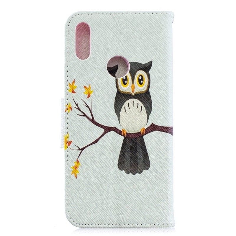 Leren Hoesje Huawei Y6 2019 Telefoonhoesje Uil Neergestreken Op De Tak