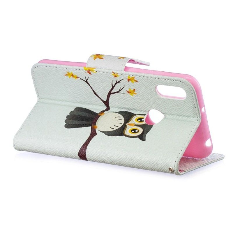 Leren Hoesje Huawei Y6 2019 Telefoonhoesje Uil Neergestreken Op De Tak