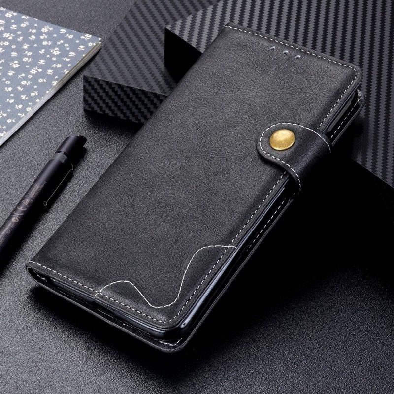 Leren Hoesje Huawei Y6 2019 Zwart Artistiek Knopen Aannaaien