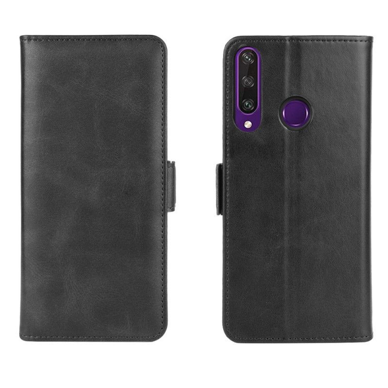 Leren Hoesje voor Huawei Y6 2019 Donkerblauw Zwart Dubbele Klep