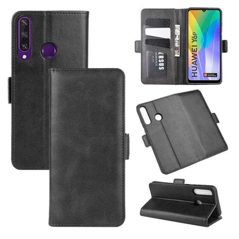 Leren Hoesje voor Huawei Y6 2019 Donkerblauw Zwart Dubbele Klep