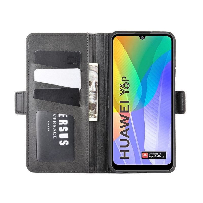 Leren Hoesje voor Huawei Y6 2019 Donkerblauw Zwart Dubbele Klep