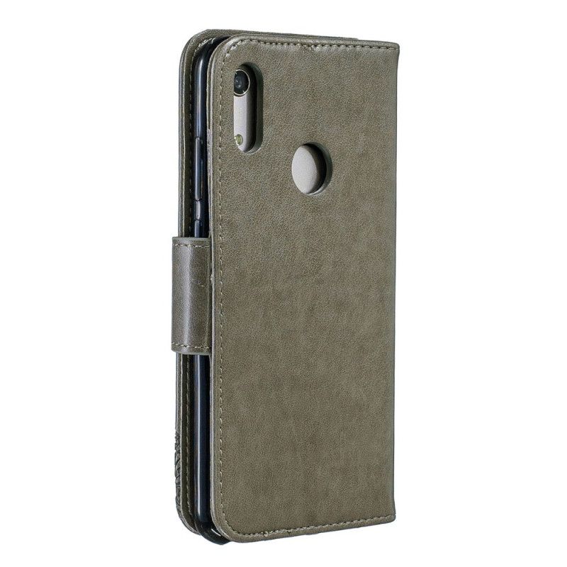 Leren Hoesje voor Huawei Y6 2019 Magenta Grijs Vlinders En Schuine Flap