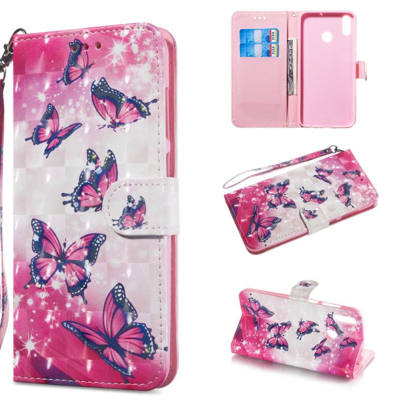 Leren Hoesje voor Huawei Y6 2019 Rode Vliegende Vlinders