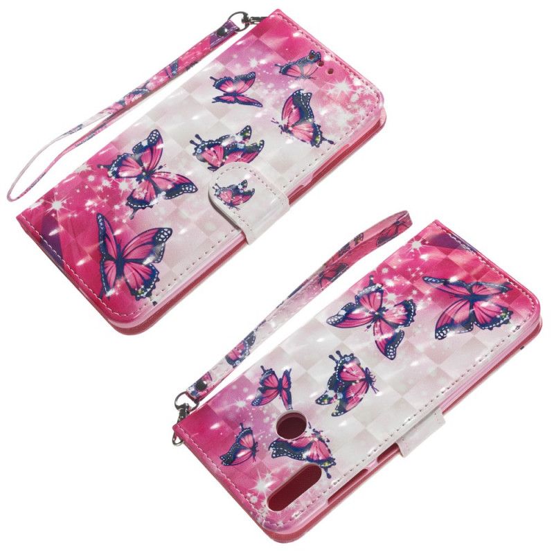 Leren Hoesje voor Huawei Y6 2019 Rode Vliegende Vlinders