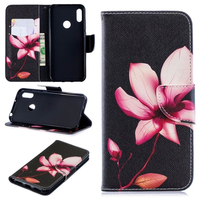 Leren Hoesje voor Huawei Y6 2019 Roze Bloem