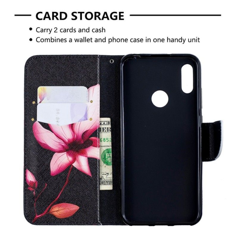 Leren Hoesje voor Huawei Y6 2019 Roze Bloem