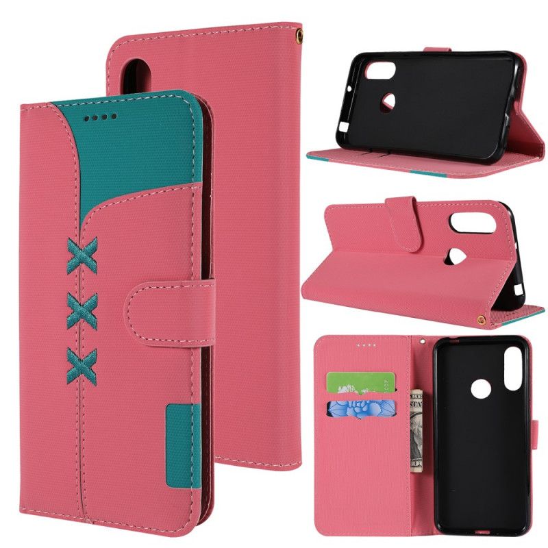 Leren Hoesje voor Huawei Y6 2019 Roze Grijs Chique Stijl