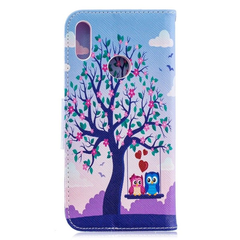 Leren Hoesje voor Huawei Y6 2019 Uilen Op De Schommel