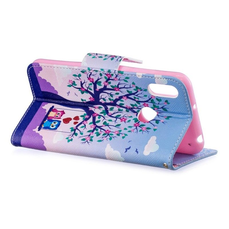 Leren Hoesje voor Huawei Y6 2019 Uilen Op De Schommel