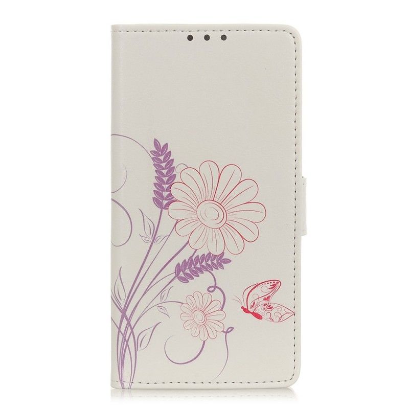 Leren Hoesje voor Huawei Y6 2019 Vlinders En Bloemen Tekenen