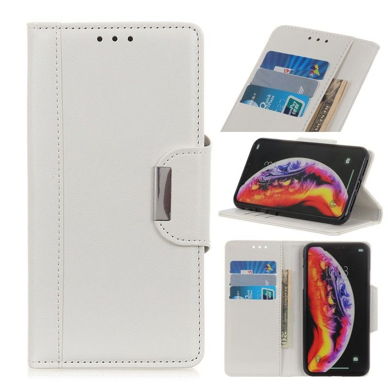 Leren Hoesje voor Huawei Y6 2019 Wit Zwart Sluiting Elegance Imitatieleer