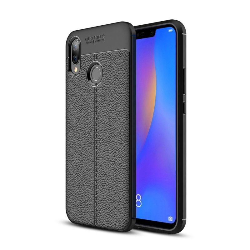 Cover Hoesje Huawei P Smart Plus Grijs Zwart Telefoonhoesje Dubbellijns Lychee Leereffect