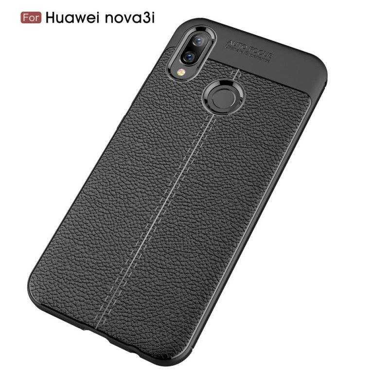 Cover Hoesje Huawei P Smart Plus Grijs Zwart Telefoonhoesje Dubbellijns Lychee Leereffect