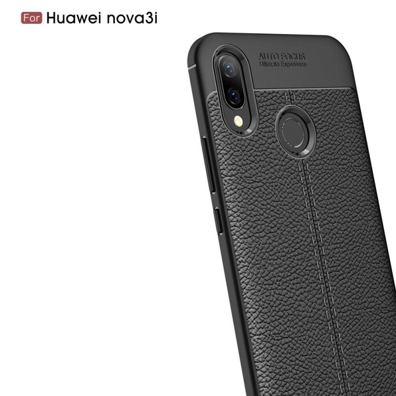 Cover Hoesje Huawei P Smart Plus Grijs Zwart Telefoonhoesje Dubbellijns Lychee Leereffect