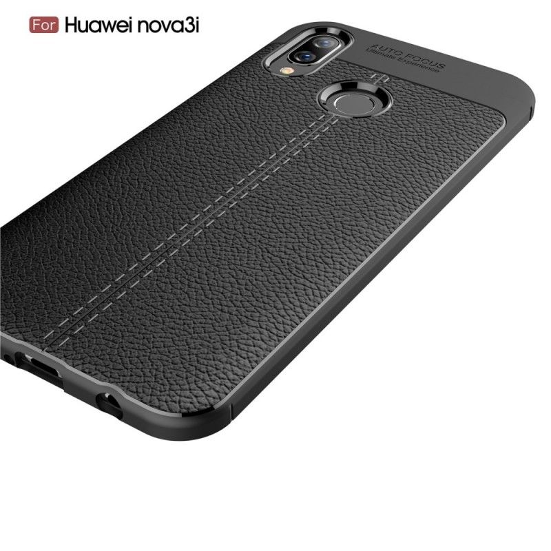 Cover Hoesje Huawei P Smart Plus Grijs Zwart Telefoonhoesje Dubbellijns Lychee Leereffect