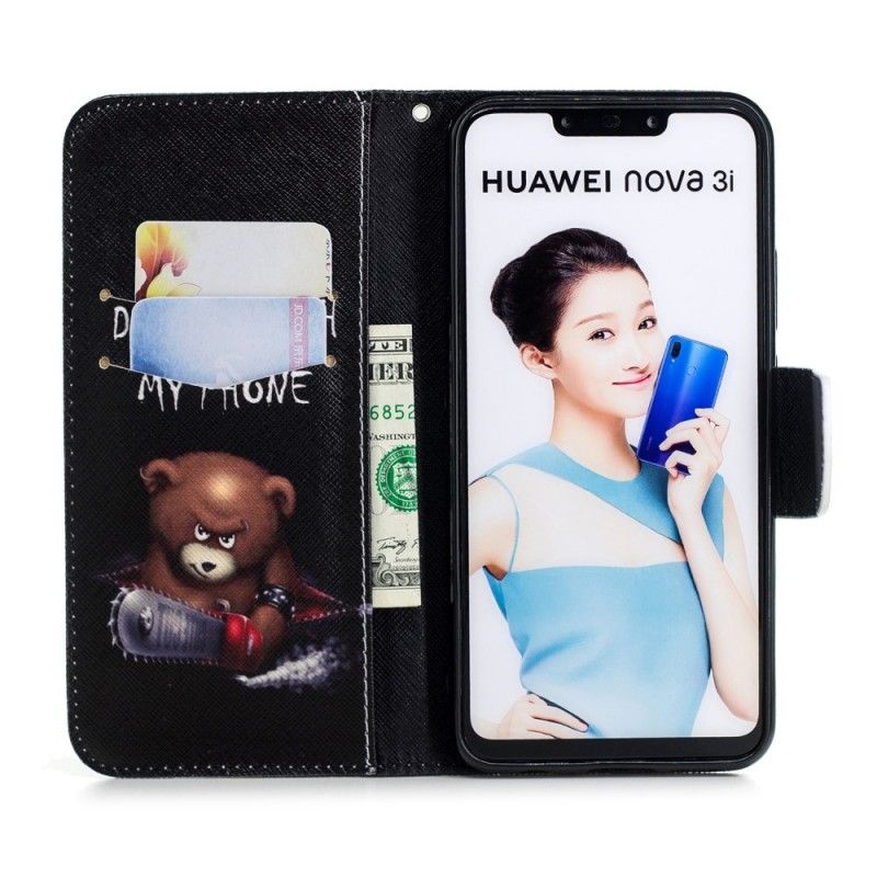 Flip Case Leren Huawei P Smart Plus Gevaarlijke Beer