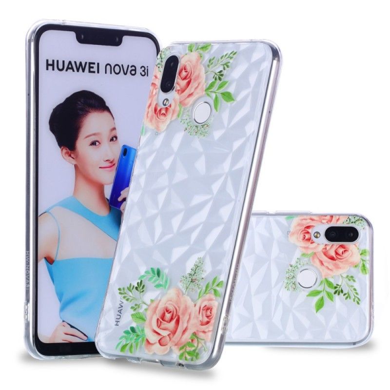 Hoesje Huawei P Smart Plus Diamanttextuur En Bloemen