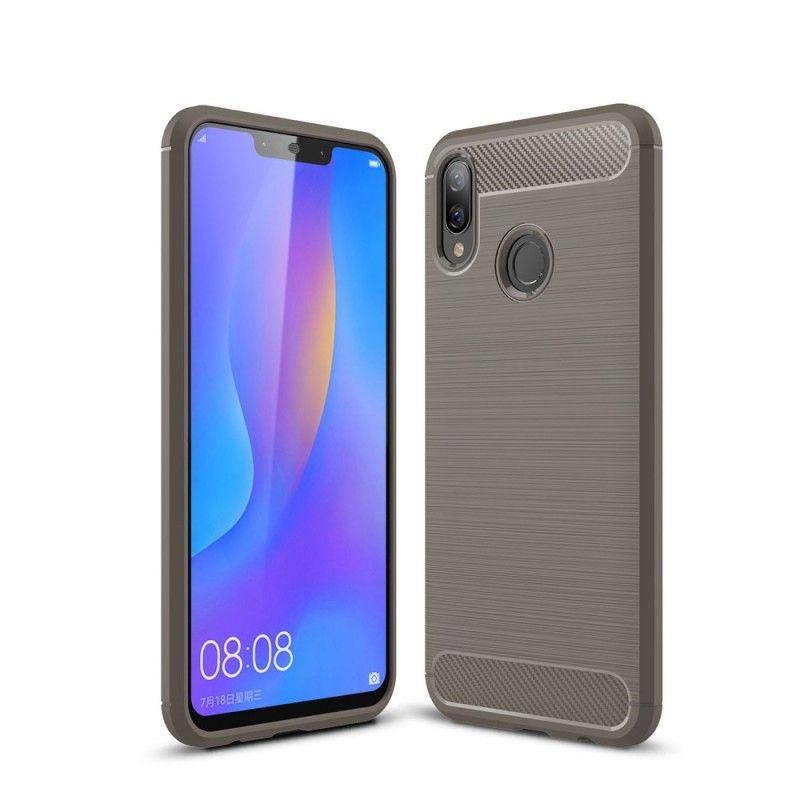 Hoesje voor Huawei P Smart Plus Grijs Zwart Geborsteld Koolstofvezel