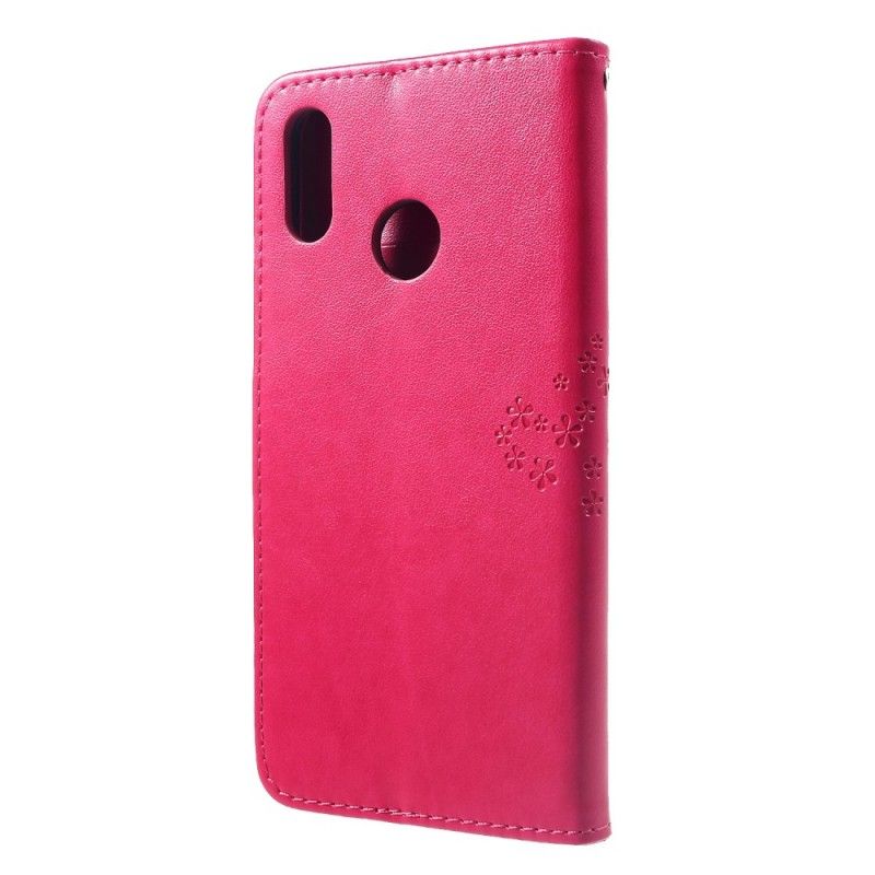 Leren Hoesje Huawei P Smart Plus Paars Boom En String Uilen
