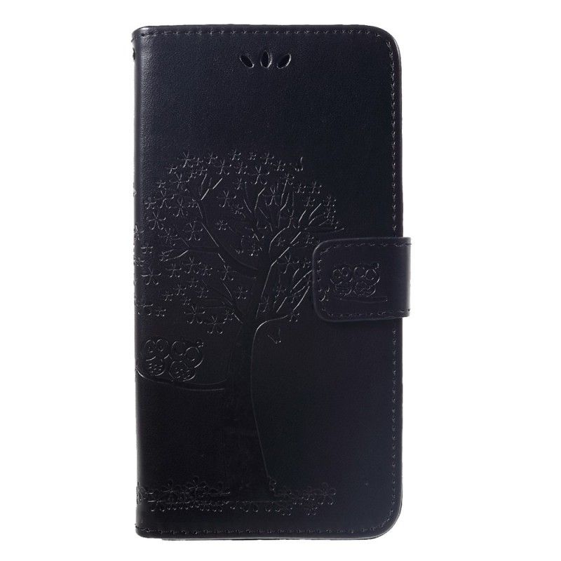 Leren Hoesje Huawei P Smart Plus Paars Boom En String Uilen
