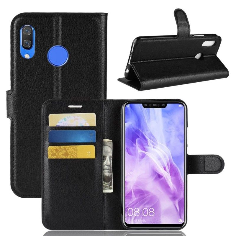 Leren Hoesje Huawei P Smart Plus Wit Zwart Retro Lychee