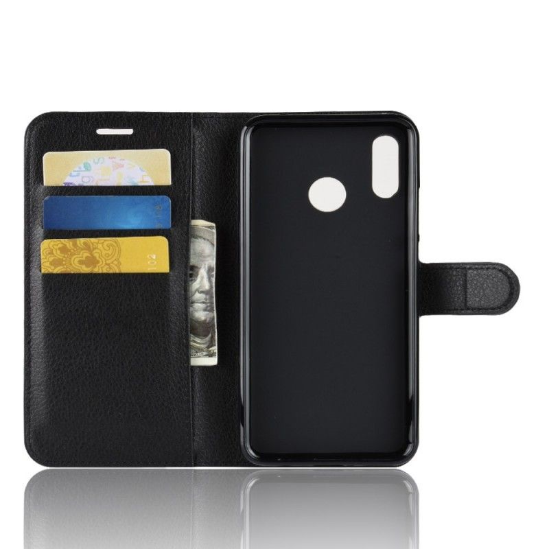 Leren Hoesje Huawei P Smart Plus Wit Zwart Retro Lychee