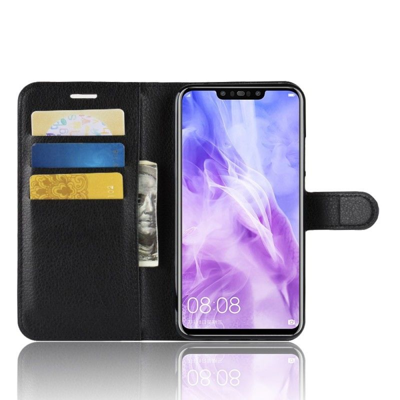 Leren Hoesje Huawei P Smart Plus Wit Zwart Retro Lychee