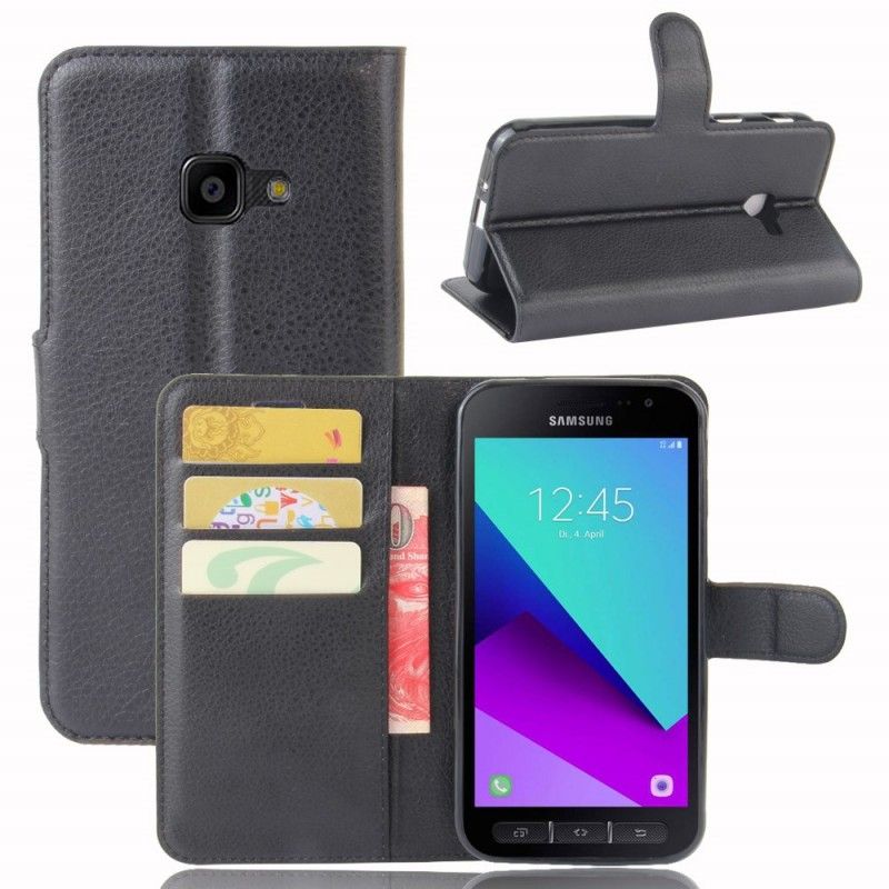 Leren Hoesje voor Samsung Galaxy XCover 4S / 4 Wit Zwart Klassiek