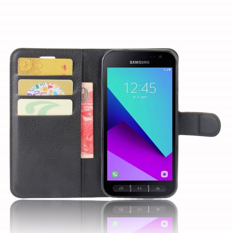 Leren Hoesje voor Samsung Galaxy XCover 4S / 4 Wit Zwart Klassiek