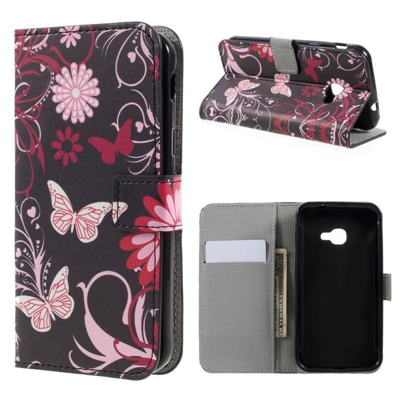 Leren Hoesje voor Samsung Galaxy XCover 4S / 4 Zwart Vlinders En Bloemen
