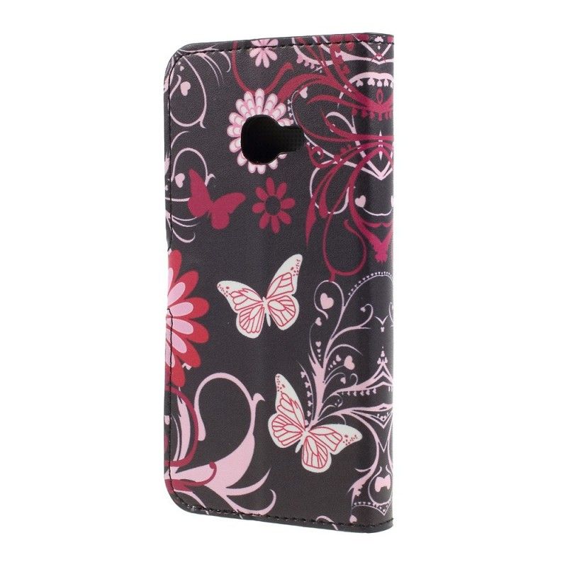 Leren Hoesje voor Samsung Galaxy XCover 4S / 4 Zwart Vlinders En Bloemen