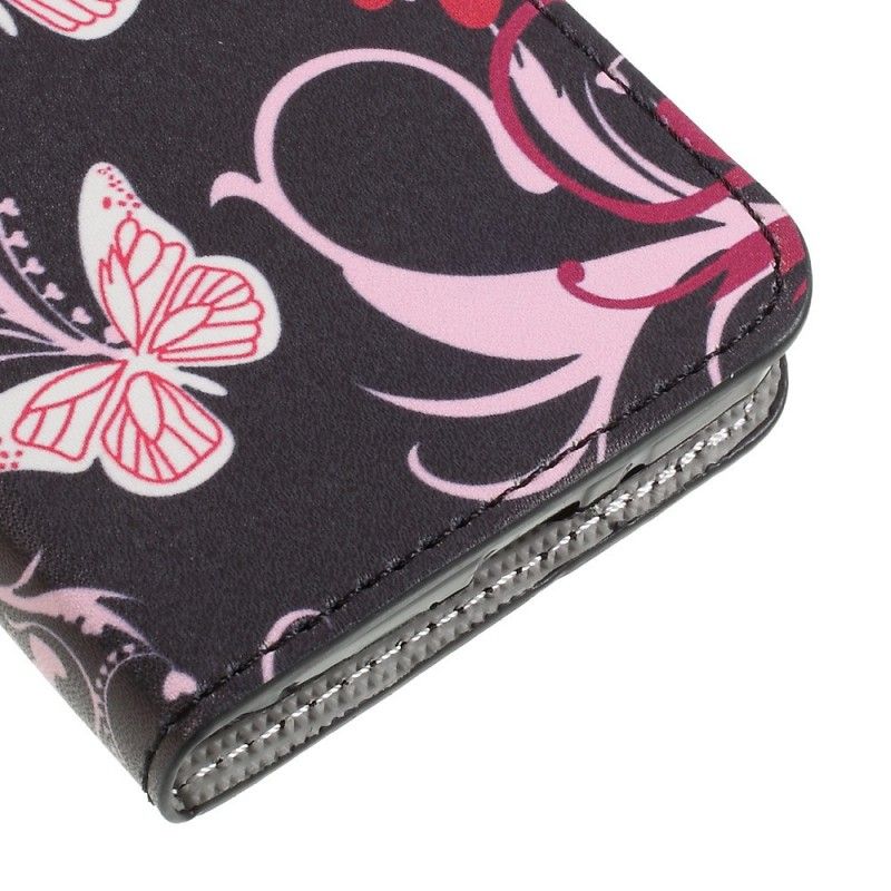 Leren Hoesje voor Samsung Galaxy XCover 4S / 4 Zwart Vlinders En Bloemen