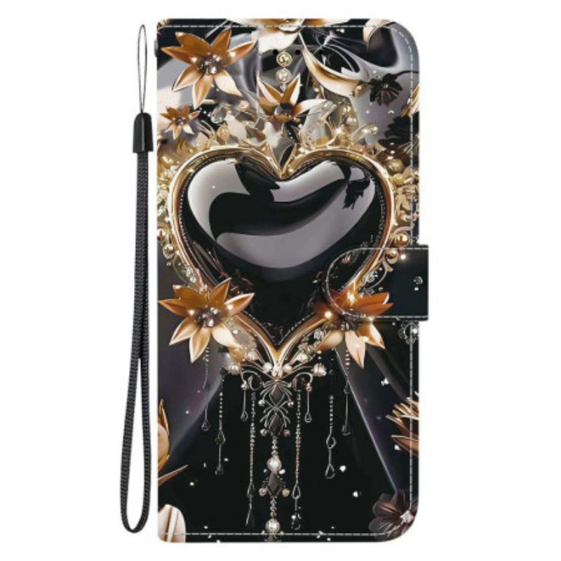 Flip Case Leren Xiaomi Redmi Note 15 Pro 5g Zwart En Goud Hart