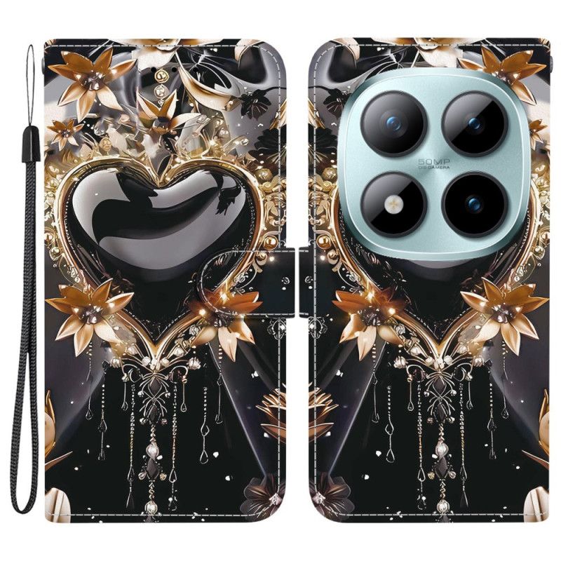 Flip Case Leren Xiaomi Redmi Note 15 Pro 5g Zwart En Goud Hart