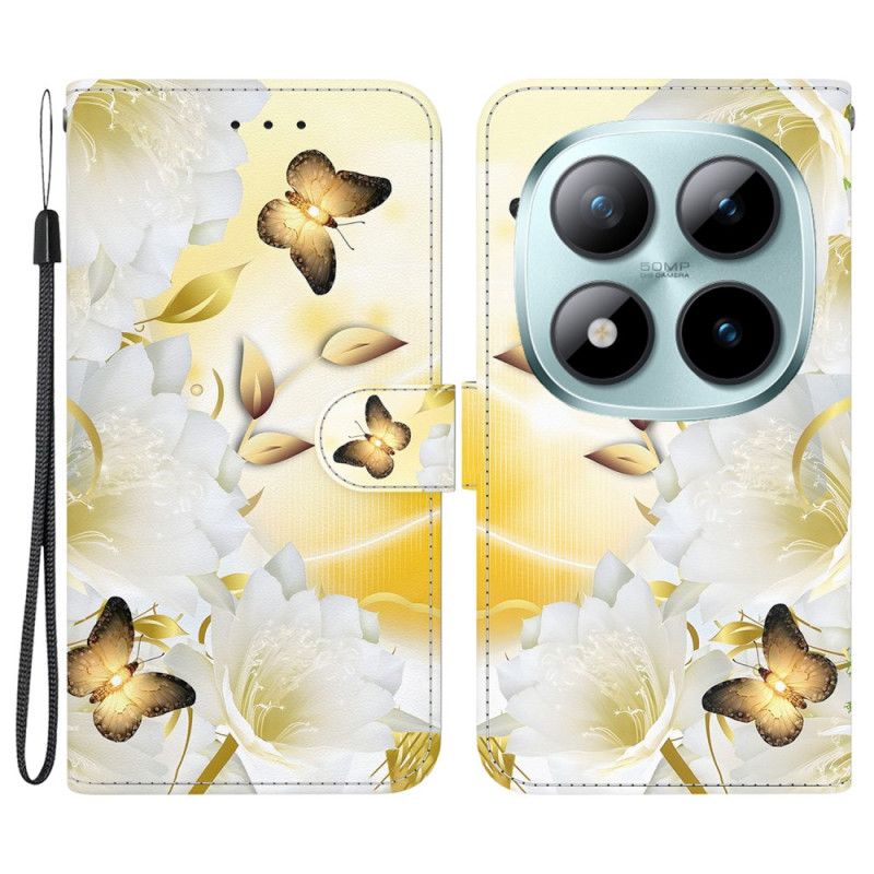 Folio-hoesje Xiaomi Redmi Note 15 Pro 5g Gouden Vlinders En Witte Bloemen