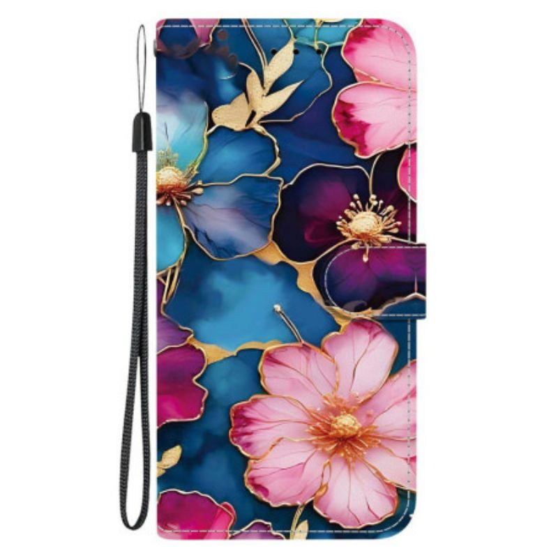 Folio-hoesje Xiaomi Redmi Note 15 Pro 5g Telefoonhoesje Blauw En Goud Bloemen