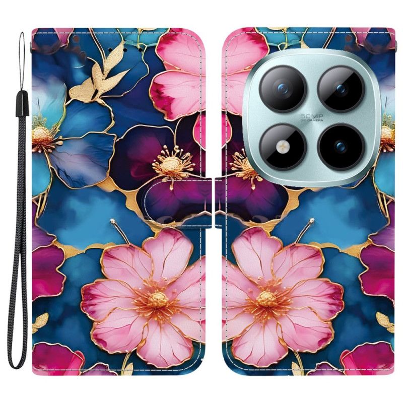 Folio-hoesje Xiaomi Redmi Note 15 Pro 5g Telefoonhoesje Blauw En Goud Bloemen