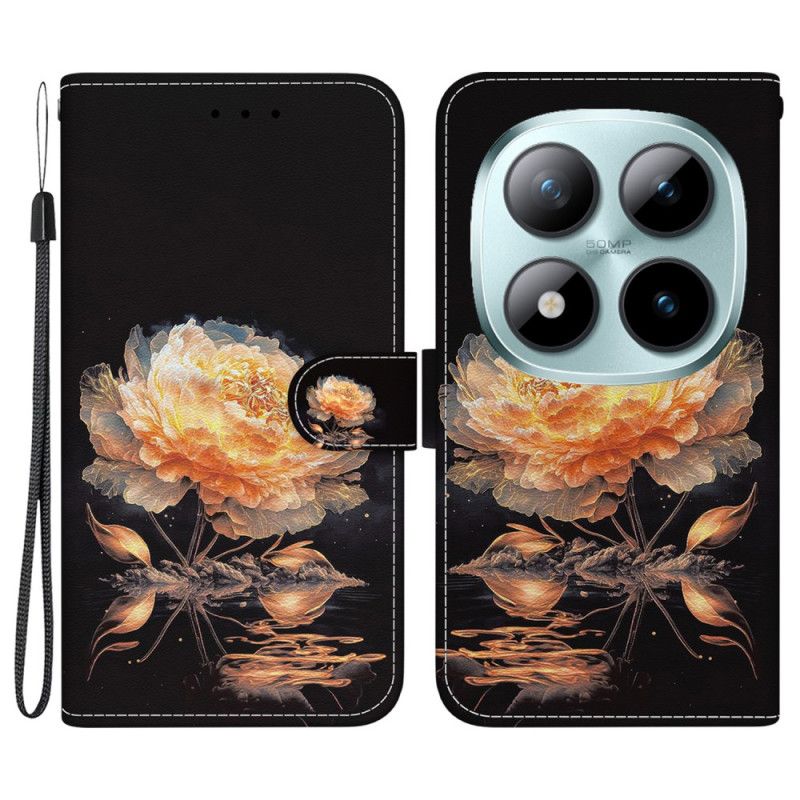 Folio-hoesje Xiaomi Redmi Note 15 Pro 5g Telefoonhoesje Gouden Pioenroos